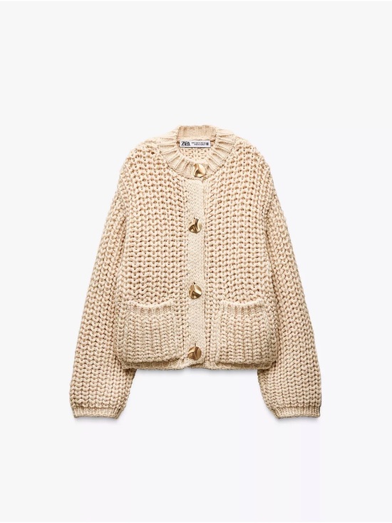 Zara Other - Zara Cream Chunky Knit Cardigan with Gold Buttons
